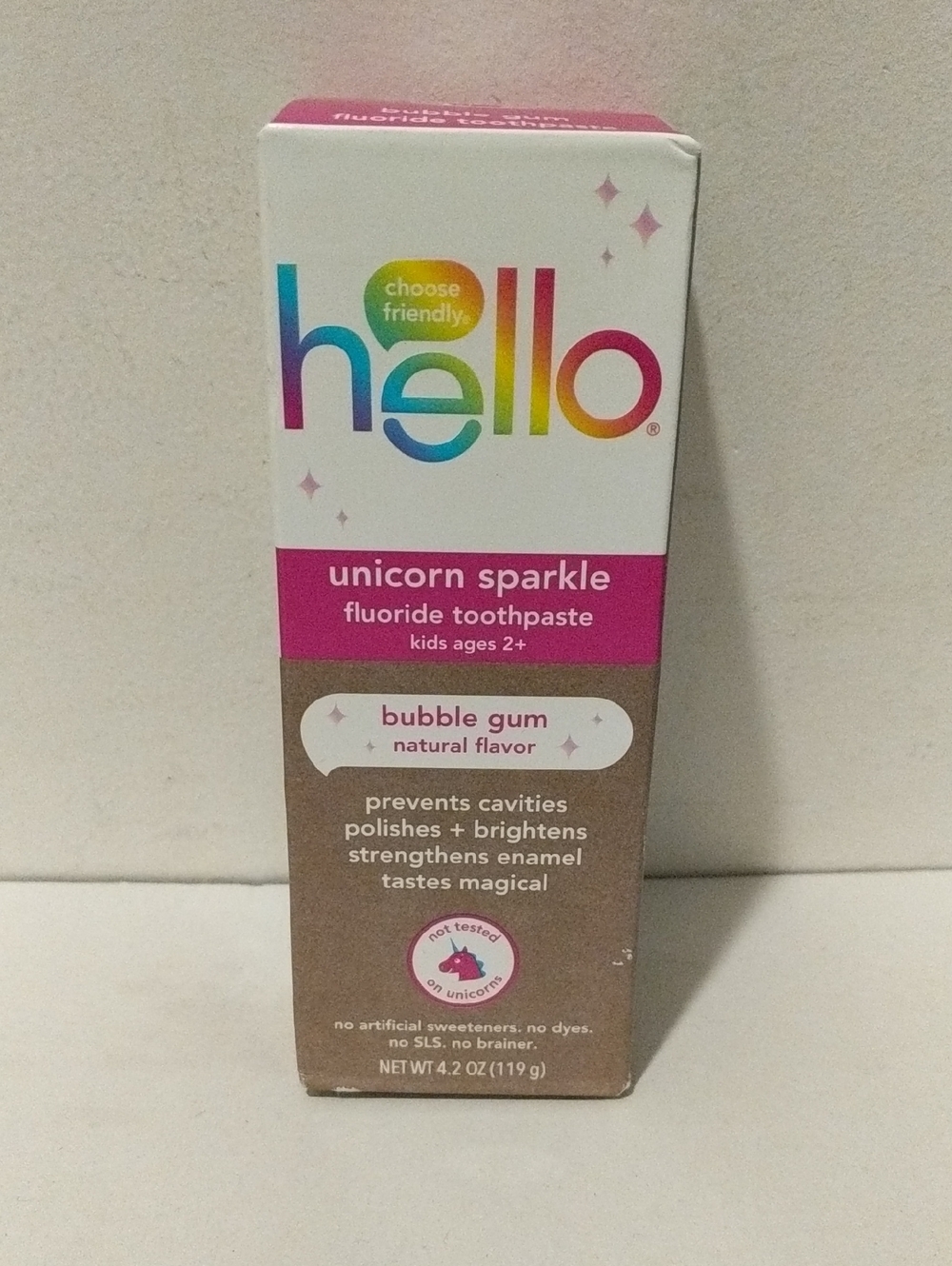 HELLO Unicorn Sparkle Bubble Gum Natural Toothpaste 4.2 oz. 🆕
